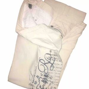 Lauren Jeans Co Premium Cream White Cotton Wide Leg Pants Size 12